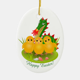 モンスの3つのひよこそしてドラゴンからのハッピーイースター セラミックオーナメント