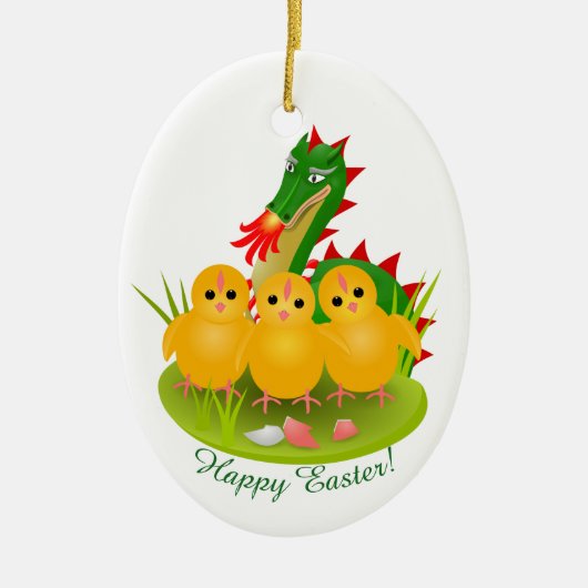 モンスの3つのひよこそしてドラゴンからのハッピーイースター セラミックオーナメント (正面)