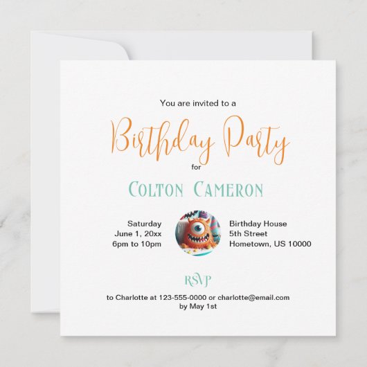 モンスタおっちょこちょいのー風変わりケーキ誕生日 招待状 (裏面)