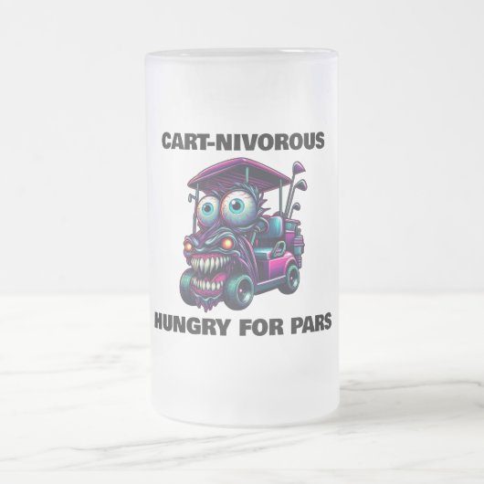 モンスタおもしろいーゴルフカートのギフトスポーツファン フロストグラスビールジョッキ (中央)
