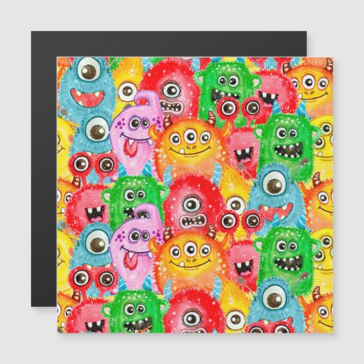 モンスタおもしろいーズ、水彩シームレスパターン。 (正面/裏面)