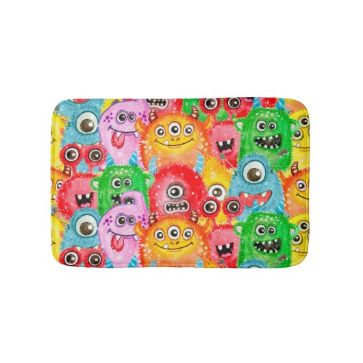 モンスタおもしろいーズ、水彩シームレスパターン。 バスマット (正面)