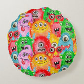 モンスタおもしろいーズ、水彩シームレスパターン。 ラウンドクッション (裏面)