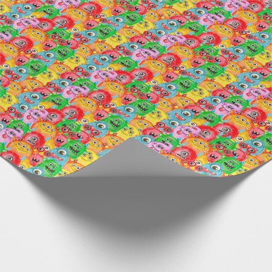 モンスタおもしろいーズ、水彩シームレスパターン。 ラッピングペーパー (角)