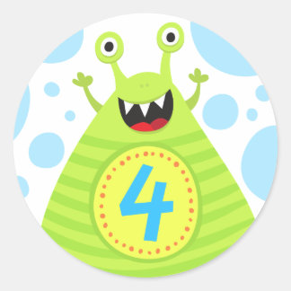 モンスタおもしろいー4回目の誕生日ステッカー子供へ ラウンドシール