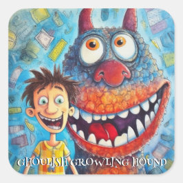 モンスタおもしろいー・ドッグ:ゴウリッシュ・グロウリング・ハウンド スクエアシール
