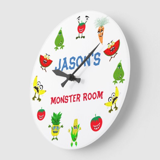 モンスタおもしろいー・フルーツ友達の子供部屋 ラージ壁時計 (傾斜)