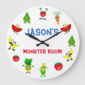 モンスタおもしろいー・フルーツ友達の子供部屋 ラージ壁時計 (正面)