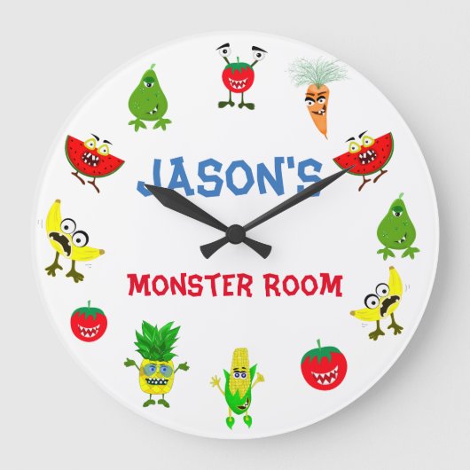 モンスタおもしろいー・フルーツ友達の子供部屋 ラージ壁時計 (正面)