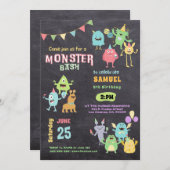 モンスタカラフルーテーマ子供の誕生日パーティー 招待状 (正面/裏面)