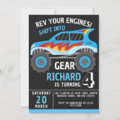 モンスタカラフルートラックをテーマにした子供の誕生日パーティー 招待状 (正面)