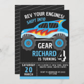 モンスタカラフルートラックをテーマにした子供の誕生日パーティー 招待状 (正面/裏面)