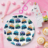 モンスタカラフルートラックパターン誕生日 ペーパープレート (パーティー)