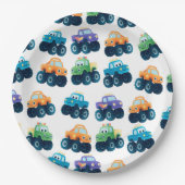 モンスタカラフルートラックパターン誕生日 ペーパープレート (正面)