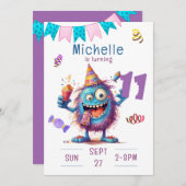 モンスタカラフルー11年誕生日招待状 招待状 (正面/裏面)