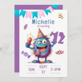 モンスタカラフルー12年誕生日招待状 招待状 (正面/裏面)
