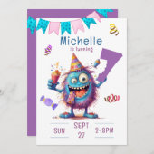 モンスタカラフルー7年誕生日招待状 招待状 (正面/裏面)