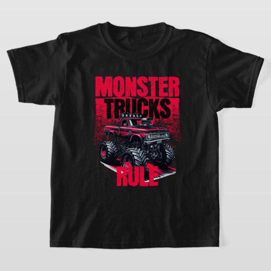 モンスタクールートラック黒と赤 Tシャツ (レイダウン)