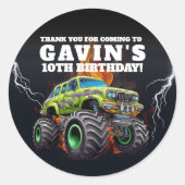 モンスタパーソナライズされたートラック編集可能バースデーパーティー ラウンドシール (正面)