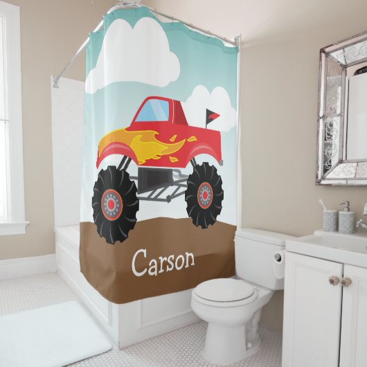モンスタパーソナライズされたートラック、男の子のシャワーカーテン シャワーカーテン (インサイチュ)