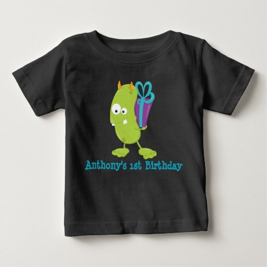 モンスタパーソナライズされたー・ファースト誕生日Tシャツ ベビーTシャツ (正面)