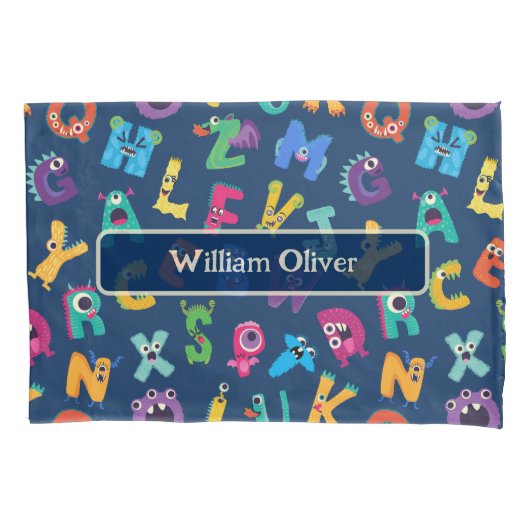 モンスタパーソナライズされたーABCアルファベ間抜けットモンスター 枕カバー (正面)