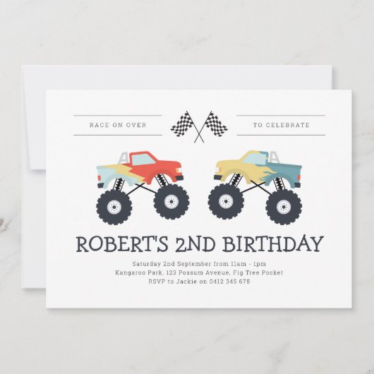 モンスタミニマルートラック誕生日パーティーへの招待 招待状 (正面)
