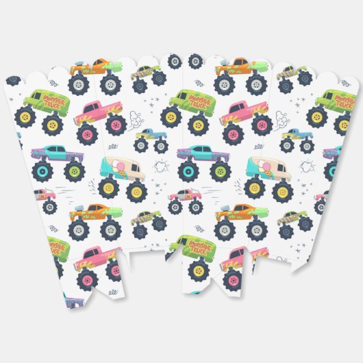 モンスタモダンーカラフルカーのトラックの子供パーティー フェイバーボックス (見開き)