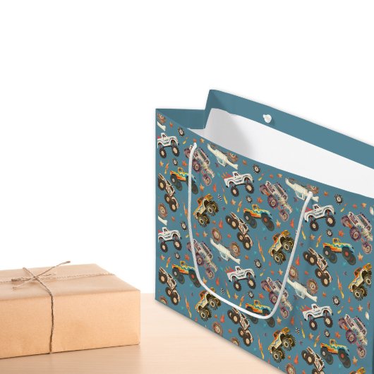 モンスタモダンートラックブルーボーイズ水彩模様 ラージペーパーバッグ