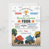 モンスタモダンートラック子供の誕生日パーティー 招待状 (正面)