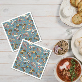 モンスタモダンートラック誕生日水彩ブルー スタンダードカクテルナプキン