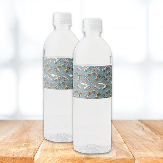 モンスタモダンートラック誕生日水彩ブルー ペットボトルラベル