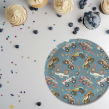 モンスタモダンートラック誕生日水彩ブルー