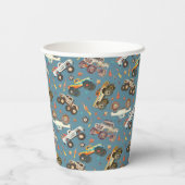 モンスタモダンートラック誕生日水彩ブルー 紙コップ (裏面)