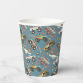 モンスタモダンートラック誕生日水彩ブルー 紙コップ (正面)
