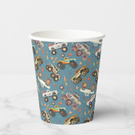 モンスタモダンートラック誕生日水彩ブルー 紙コップ