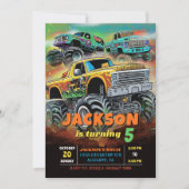 モンスタモダンートラックBash男の子バースデーパーティー 招待状 (正面)