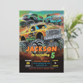 モンスタモダンートラックBash男の子バースデーパーティー 招待状 (スタンド正面)