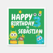 モンスターおもしろい3歳誕生日 パーソナライズされた スタンダードカクテルナプキン (正面)
