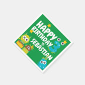 モンスターおもしろい3歳誕生日 パーソナライズされた スタンダードカクテルナプキン (角)