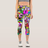 モンスターかわいいキャラクターのハロウィンパターン カプリレギンス (正面)