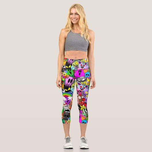 モンスターかわいいキャラクターのハロウィンパターン カプリレギンス (正面)