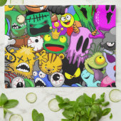 モンスターかわいいキャラクターのハロウィンパターン キッチンタオル (折り畳み)