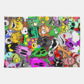 モンスターかわいいキャラクターのハロウィンパターン キッチンタオル (横)