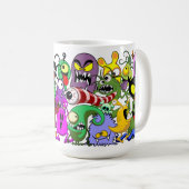 モンスターかわいいキャラクターのハロウィンパターン コーヒーマグカップ (正面右)