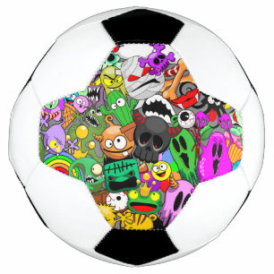 モンスターかわいいキャラクターのハロウィンパターン サッカーボール