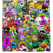 モンスターかわいいキャラクターのハロウィンパターン シャワーカーテン (正面)