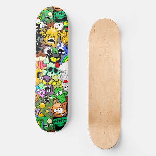 モンスターかわいいキャラクターのハロウィンパターン スケートボード (正面)