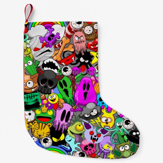 モンスターかわいいキャラクターのハロウィンパターン スモールクリスマスストッキング (正面)