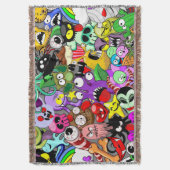 モンスターかわいいキャラクターのハロウィンパターン スローブランケット (正面縦)